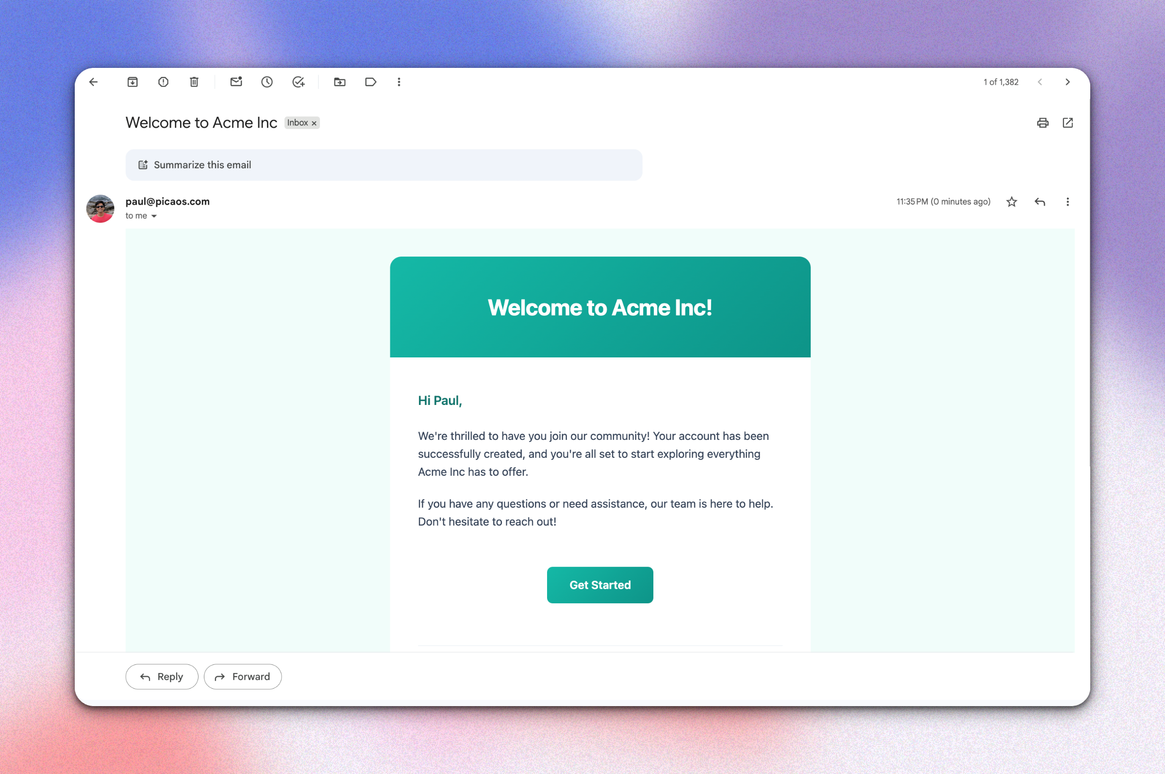 Customized Welcome Email